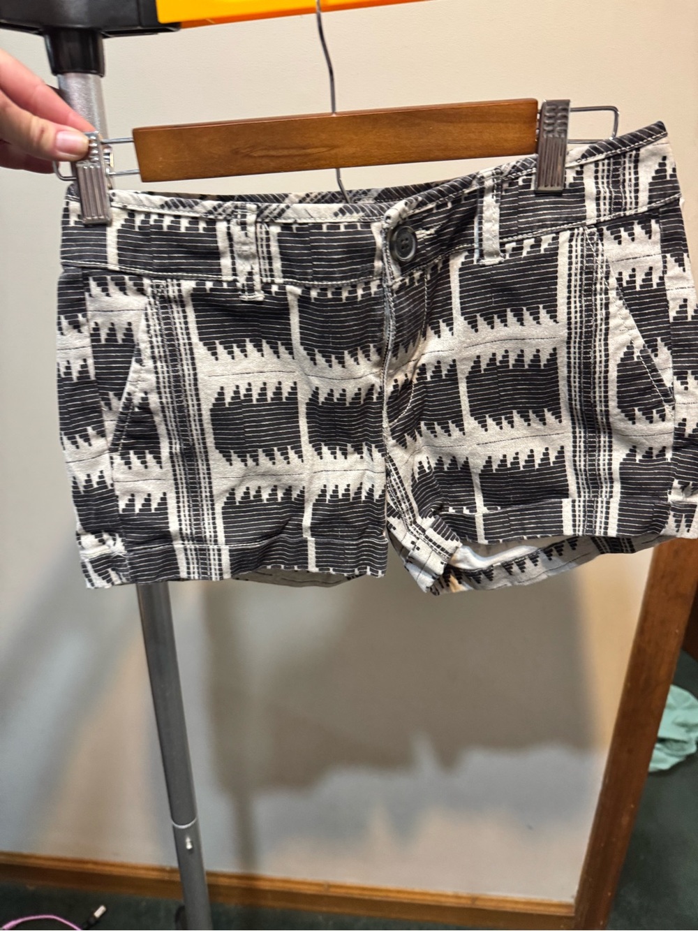 American Eagle Outfitters Black and White Patterned Jean Shorts